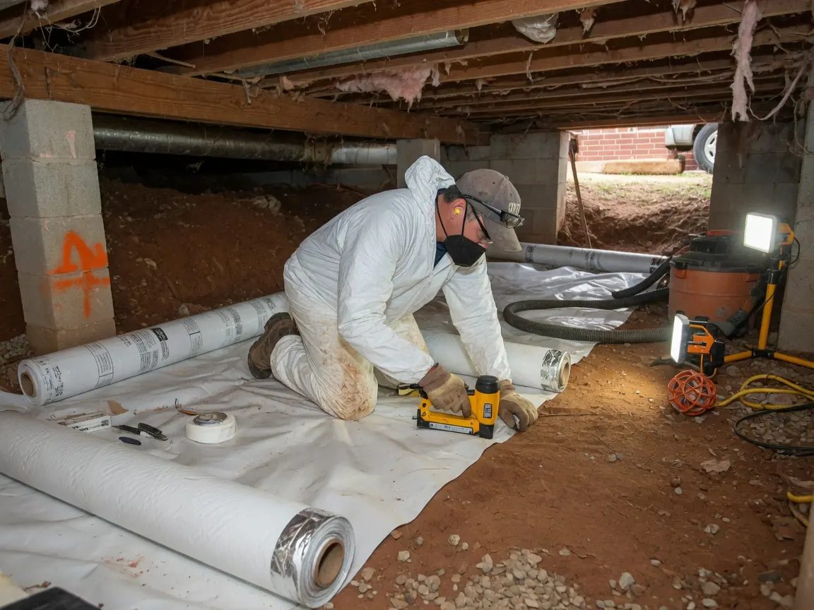 Encapsulated crawl space with liner and closed-cell spray foam in Oklahoma City