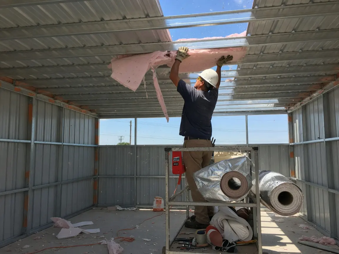 Closed-cell spray foam insulation inside a metal shop in Oklahoma City